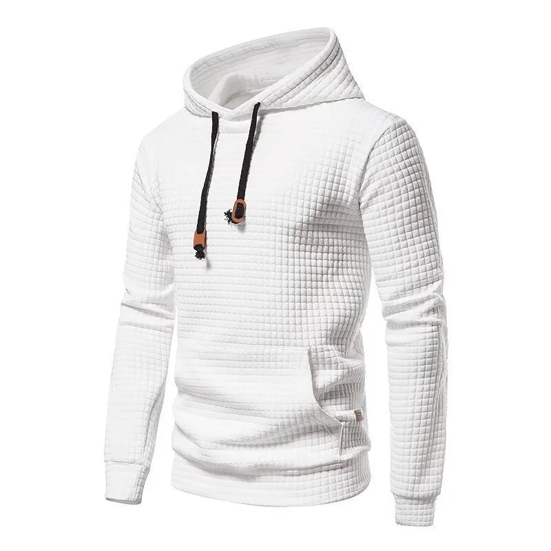 2024 new men's casual large pocket pullover, small checkered jacquard sweatshirt, checkered hoodie, fashionable sportswear