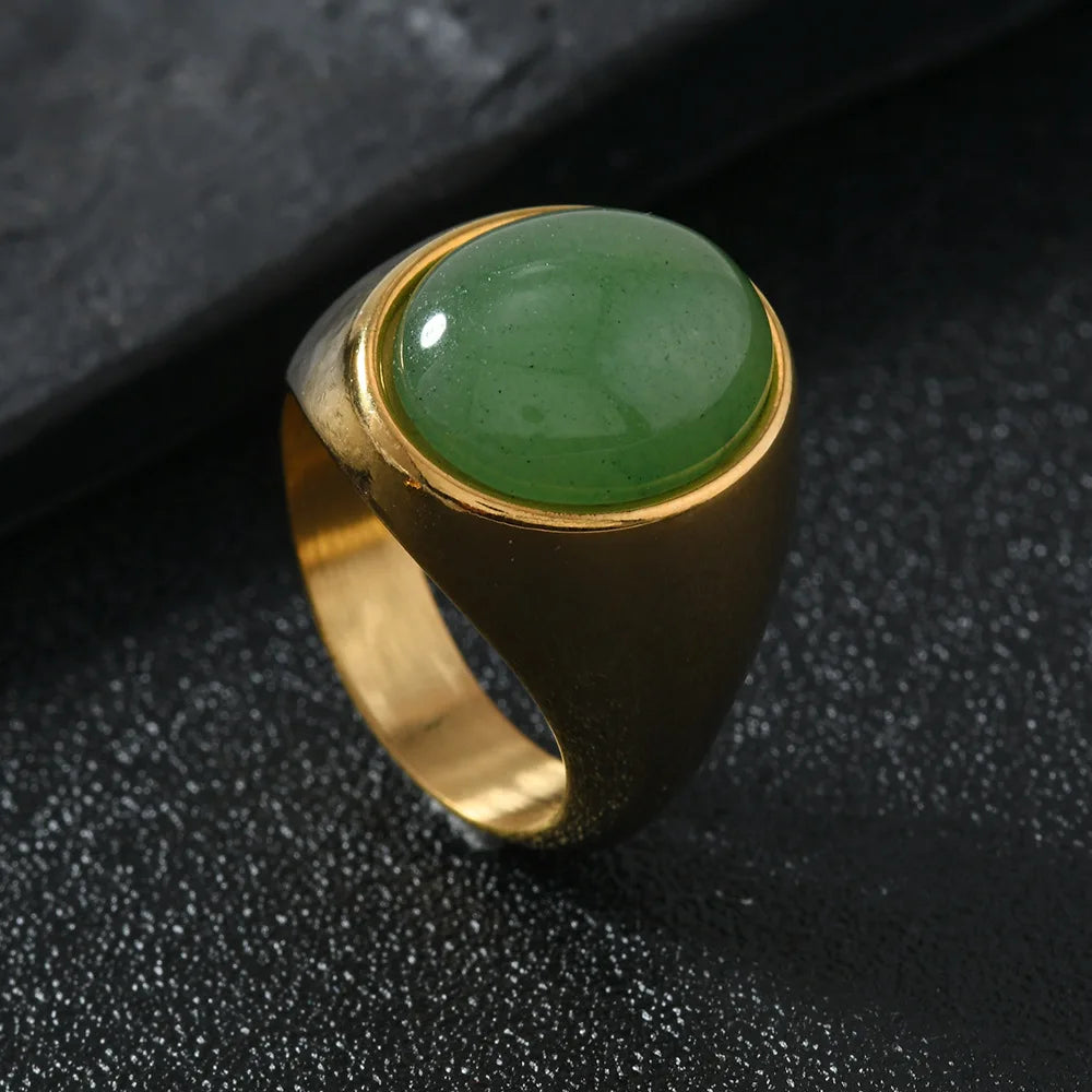 316L Stainless Steel Oval Natural Stone Ring For Men Women Finger Jewelry Accessories Black Green Tiger Eye Stone Rings