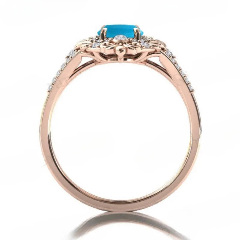 European and American new women's fashion retro court style blue turquoise engraved ring