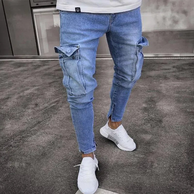 Men Jeans Washed Pencil Pants Mid Waist Denims Vintage Pockets Button Zipper Fly 2025 Casual Basics Ankle Length Trousers Man