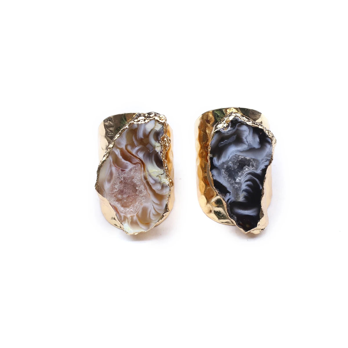 4PCS Wholesale Irregular Raw Embryo Agate Ring Geode Stone Adjustable Gold Plated Open Wide Gemstone Finger Handmade Jewelry
