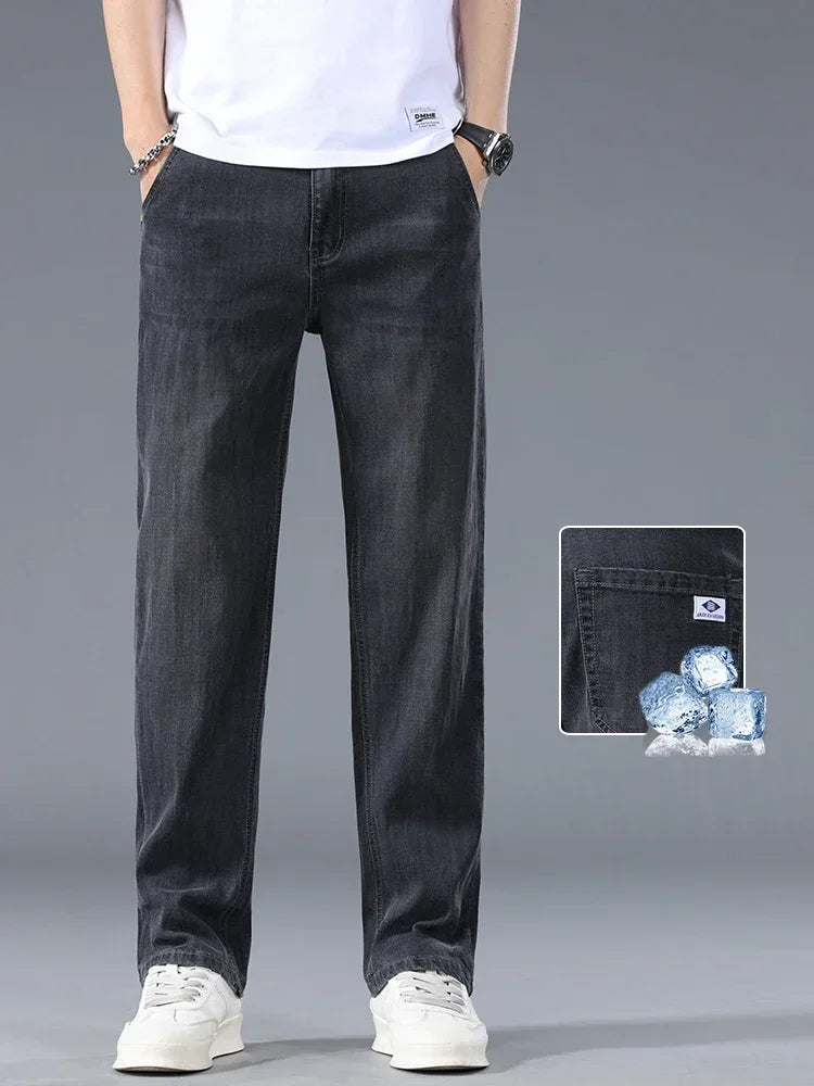 Lyocell Business Jeans Men's Spring Thin Casual Straight Fashion Loose Brand Pants Comfortable Male Denim Trousers