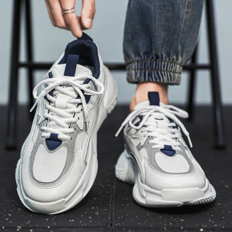 2025Thick Sole Versatile Clunky Sneaker For Men 2023 New Trend Mesh Lace Up Breathable Casual Sports Shoes Increased Soft Soles