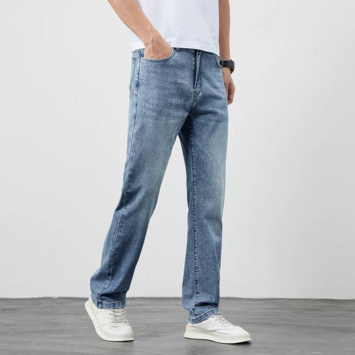2025 high quality Jeans Men Baggy Pants Summer Straight Cut Loose Retro Blue Denim Pants Streetwear Fashion Pockets Vintage Man