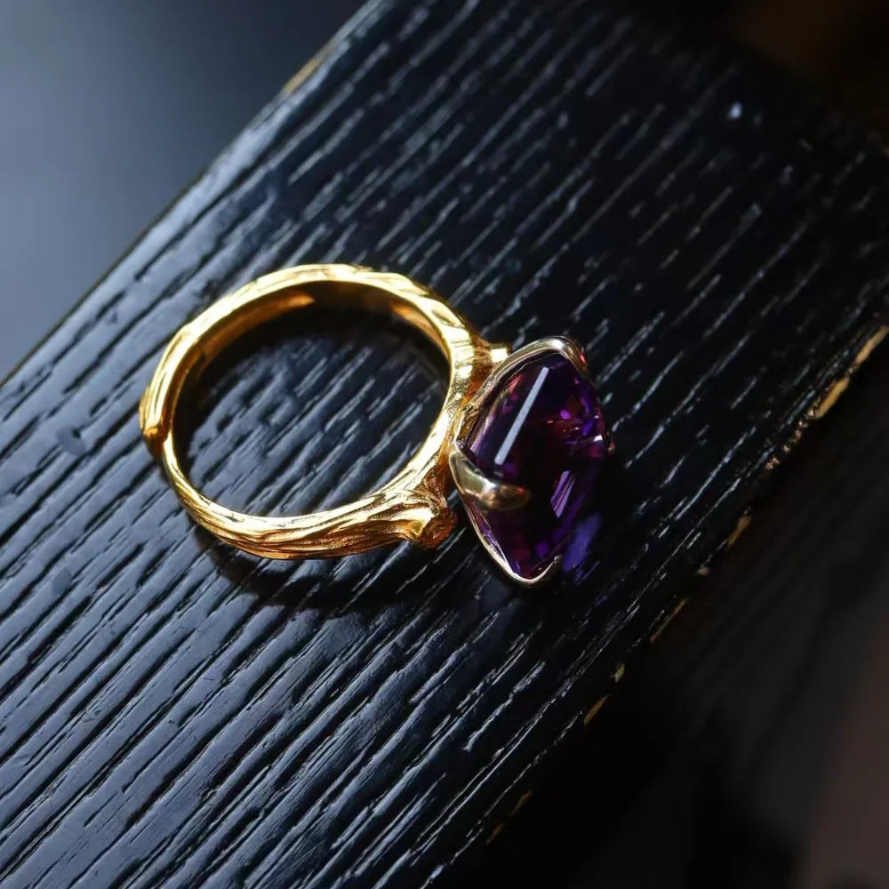 Trendy Natural Amethyst 925 Silver Ring Asscher Gemstone 11mm for Women Jewelry Gift,Elegant Gemstone Engagement Party Band