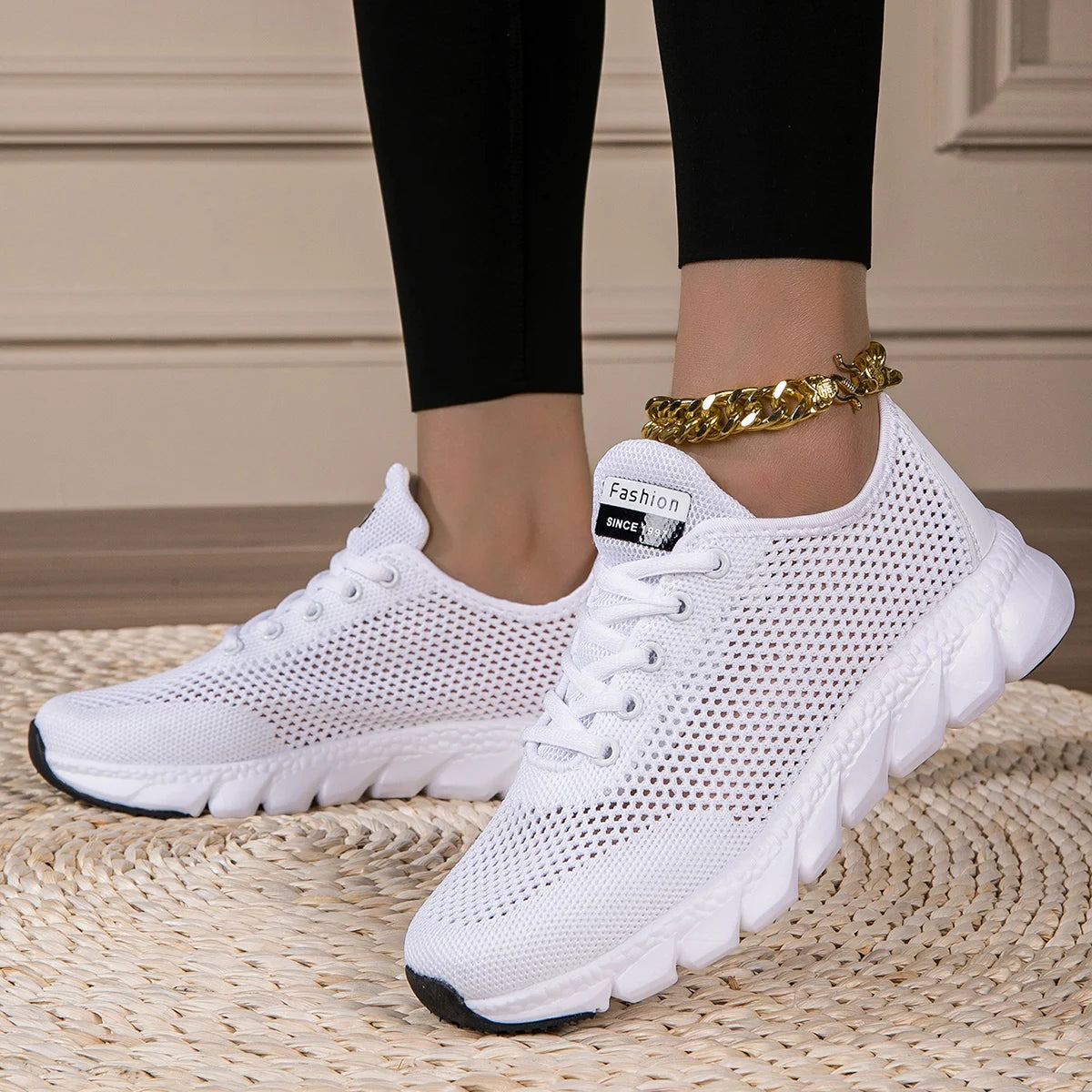 New cross-border large summer hollowed-out woven women's sports casual shoes