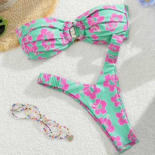 Micro Bikini Push Up Women Swimsuit Fashion Print Bikini Set Split Swimwear Summer 2025 New Beachwear Lady Bathing Suit 2 Piece