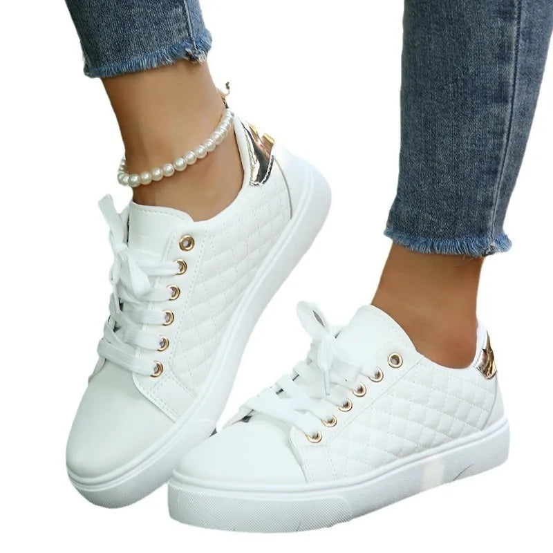 Lace-up White Sports Women Vulcanized Shoes Women Sneakers Tennis Platform Shoes for Women Comfort Casual Flat Tenis Woman
