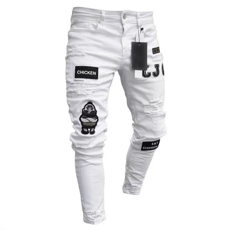 Punk Plus Size Pants Men Skinny Ripped Hole Patchwork Jeans Slim Pencil Denim Hip Pop Trousers Autumn Winter Streetwear Men's