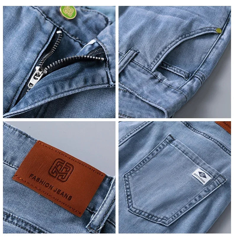 Lyocell Business Jeans Men's Spring Thin Casual Straight Fashion Loose Brand Pants Comfortable Male Denim Trousers