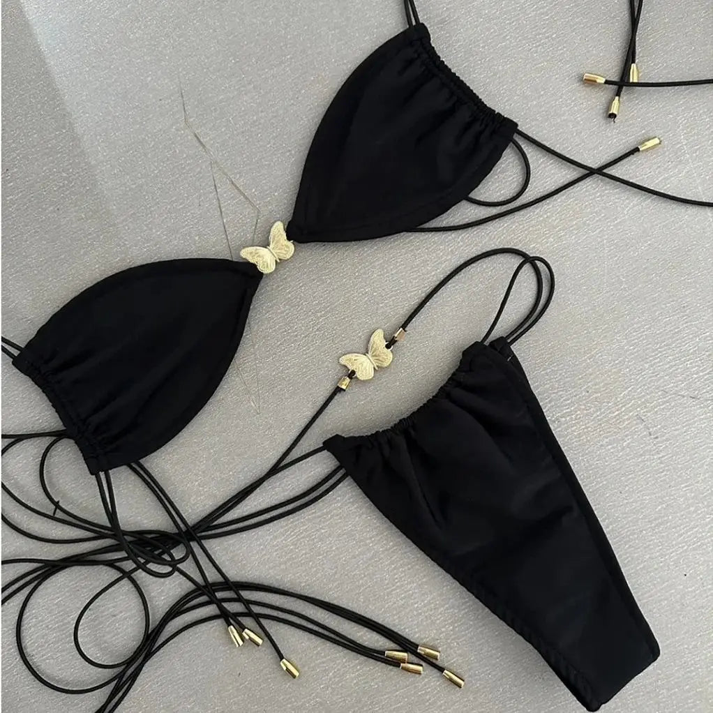 Sexy Bikinis 2024 Swimsuit For Women Butterfly Swimwear Brazilian Bikini Set Biquini Female Swimuits Bandeau Black Beachwear