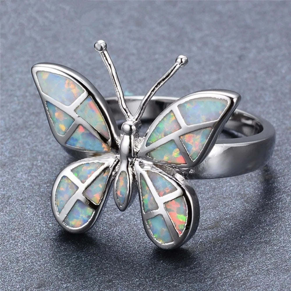 New Simple Fashion Niche Trend Multicolor Opal Butterfly Shape Female Ring Valentine's Day Gift Jewelry Small Fresh Accessories