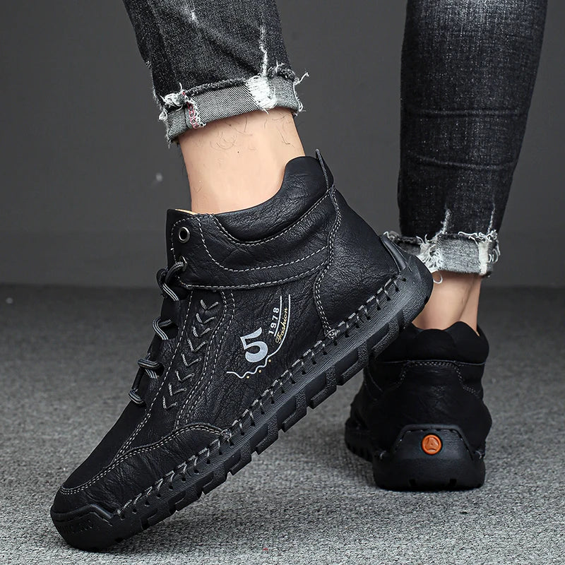 High Quality Men Outdoor Walking Hiking Loafers Casual Leisure Soft Bottom Shoes Fashion Flats Comfy Lace-Up Minimalist Shoes