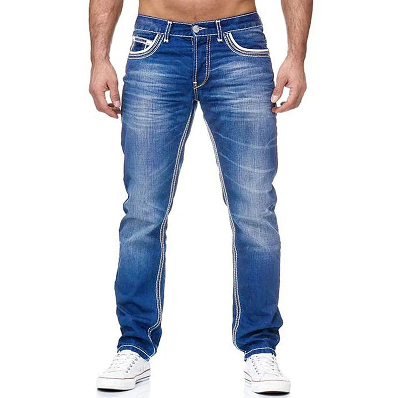 European and American High-quality Men's Slim Classic Solid Color Elastic Jeans Men's Cotton Fashionable Casual Men's Clothing