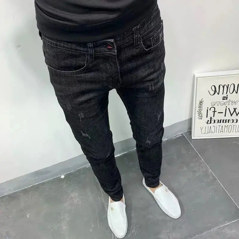 Spring Autumn 2024 Kpop Fashion Men's Denim Jeans Casual Slim Long Pants Korean Solid Black Boyfriend Designer Luxury Jeans