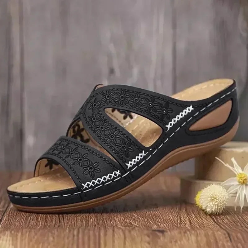 Summer Women Wedge Sandals Premium Orthopedic Open Toe Sandals Vintage Anti-slip Leather Casual Female Platform Retro Shoes
