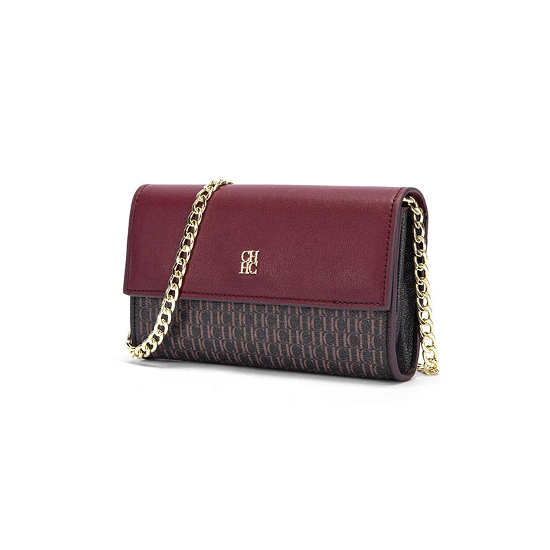 CHCH Women's Shoulder Bag New Magnetic Flip Chain Bag Brown Small Square Bag Wallet