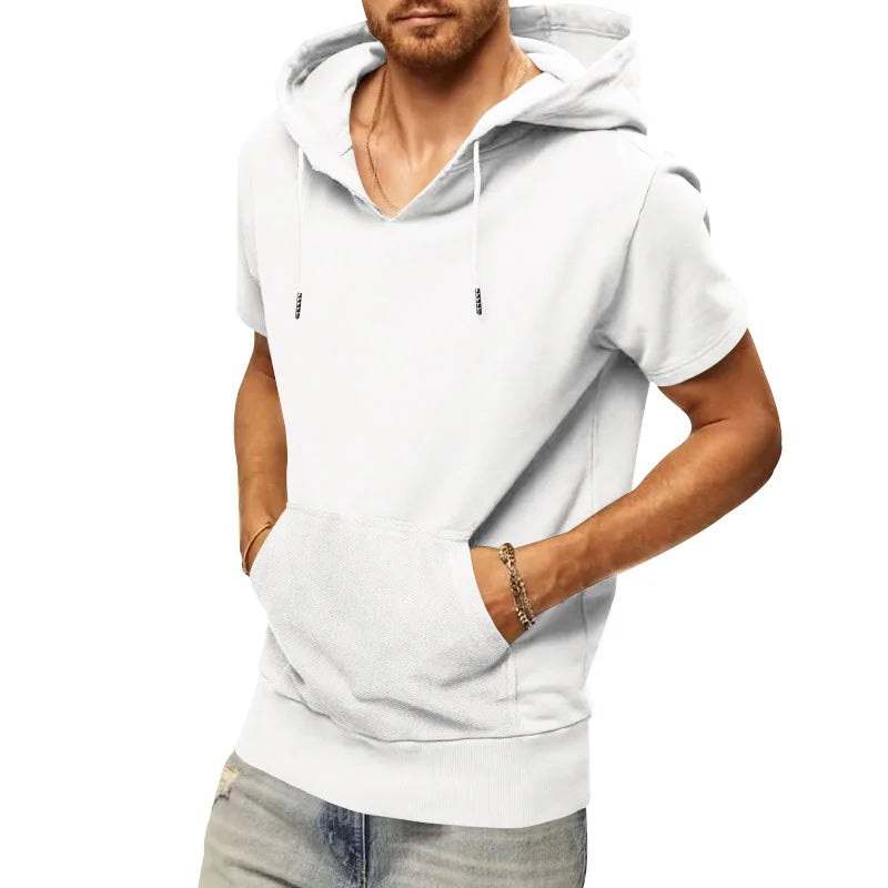 2024 Amazon New Men's Athleisure European and American Hooded Loose Short Sleeves