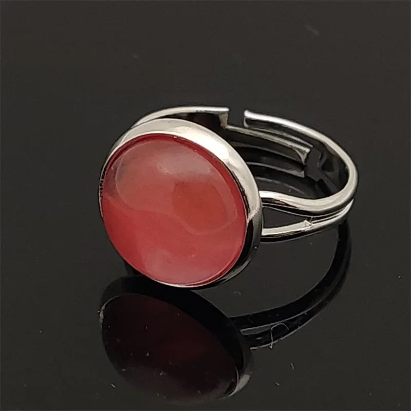 12mm Round Healing Natural Stone Ring Tiger Eye Opal Pink Crystal Adjustable Joint Ring for Women Jewelry