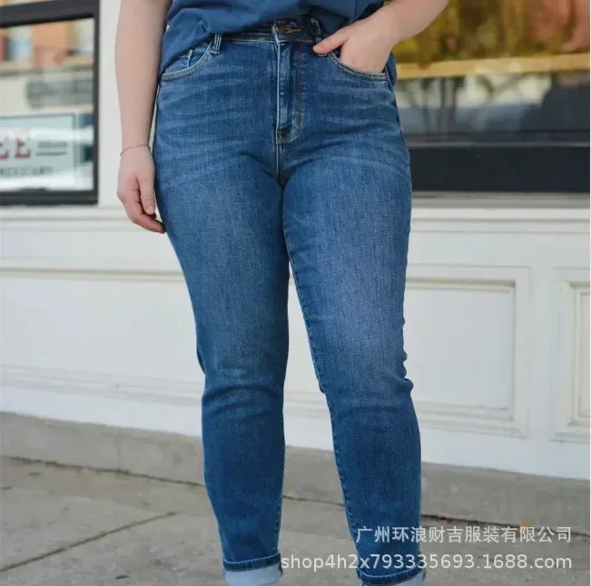 Europe and The United States Tight Stretch Small Feet Jeans, Women's New Autumn Temperament Slim Pencil Pants, Commuter Wind