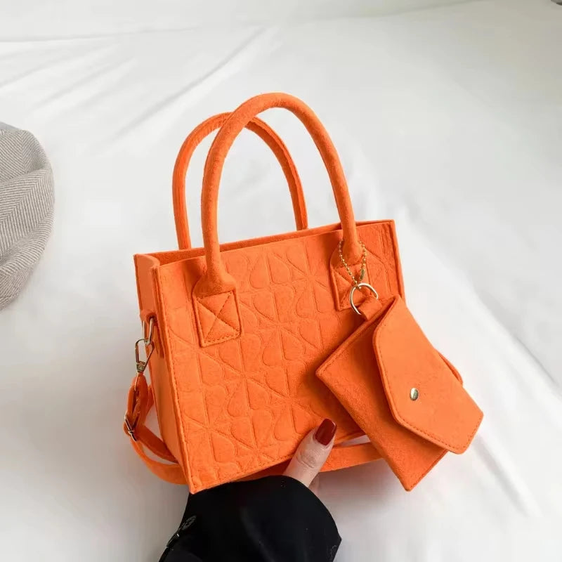 Korean Version Minimalist Embossed Felt Lightweight Handbag 2024 New Single Shoulder Diagonal Span Two-Piece Bag For Women