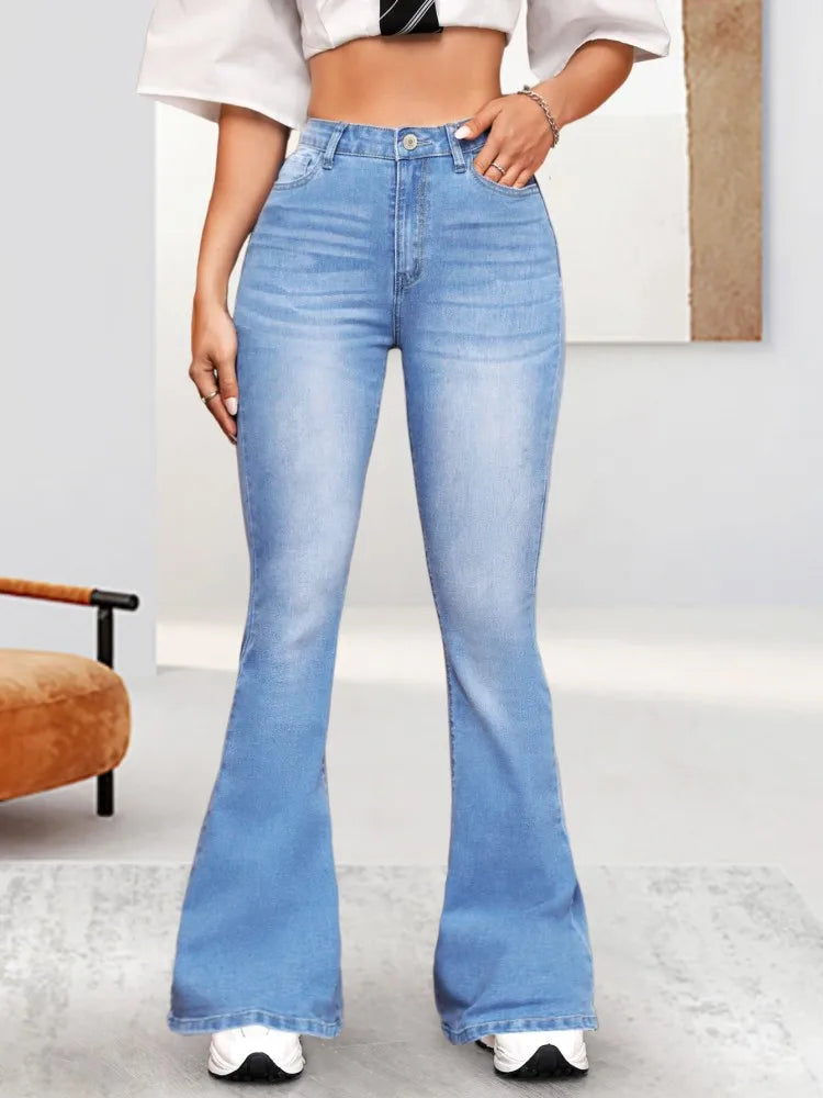 Light blue fashionable stretch jeans flared pants