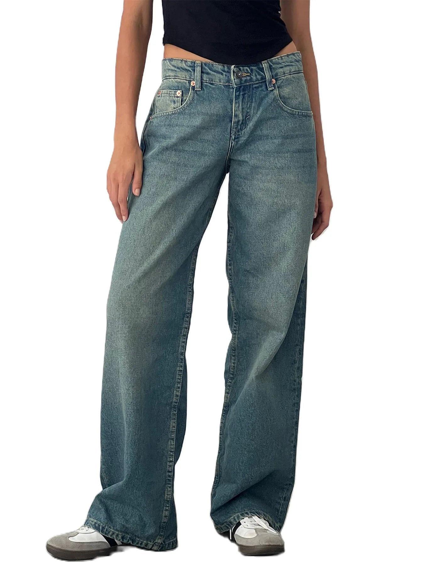 High Quality Women's Straight Leg Jeans Four Seasons New Fashion Loose Low Waist Wide Leg Pants Women's Casual Elasticless Jeans