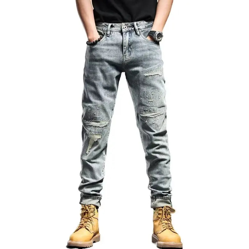 2025 New Japan Style Men's Jeans Korean High Street Patchwork Denim Pants Boyfriend Jeans Loose Straight Fit Casual Trousers
