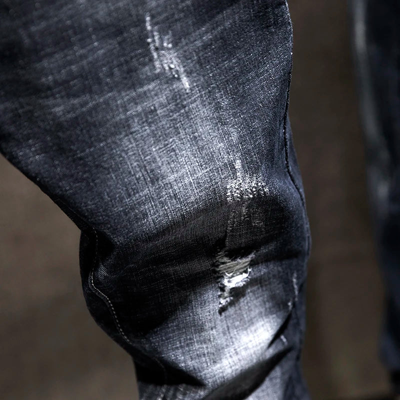 2025 Summer New Ripped Jeans Men Slim-fit Denim Pants Cotton Korean Style Fashion Men's Clothing Elasticity Versatile