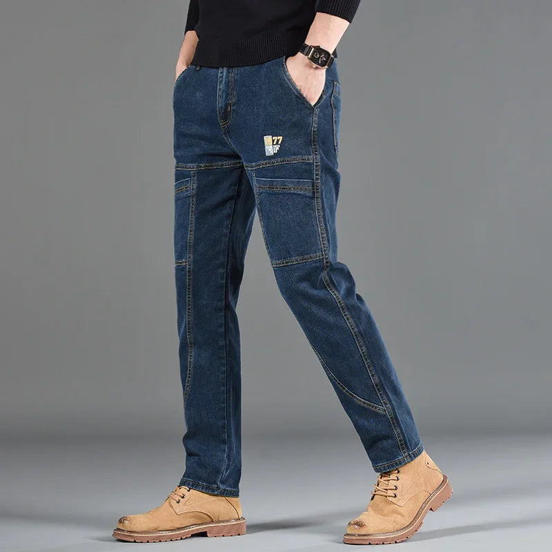 2025 New Style Jeans Men's Slim Fit Korean Style Comfortable Straight Leg Elastic Gray Mid Waist Pants Men's Casual Denim Pants
