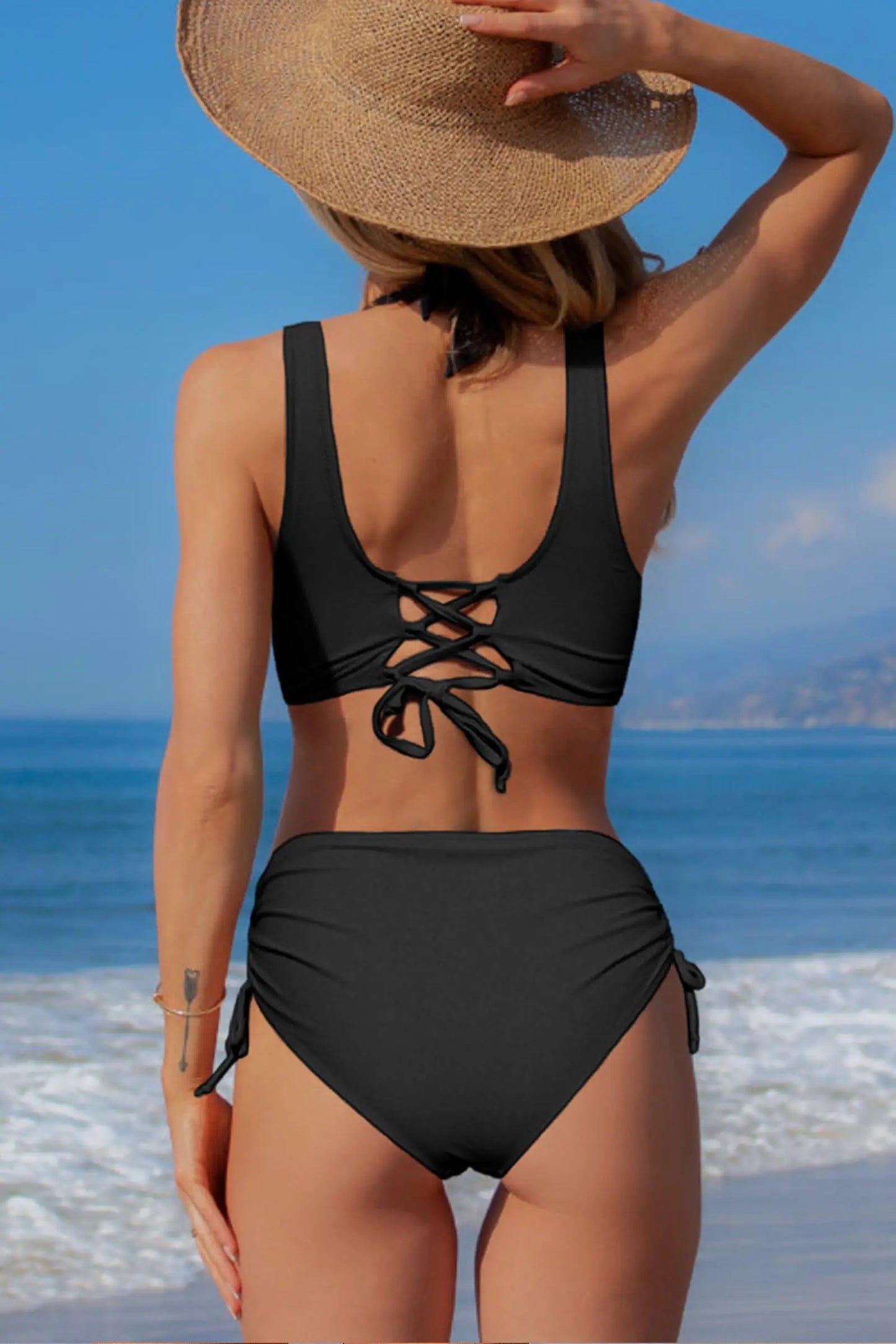 Women's High Waist Bikini Set Sexy Black Tied Swimwear Two Piece Bathing Suit for Women Summer Beach Pool Party Bikini Set 
