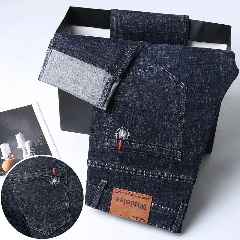 Male All-match Brand Trousers Four Season Men's High Quality Jeans Business Casual High Waist Denim Pants Simplicity Cool