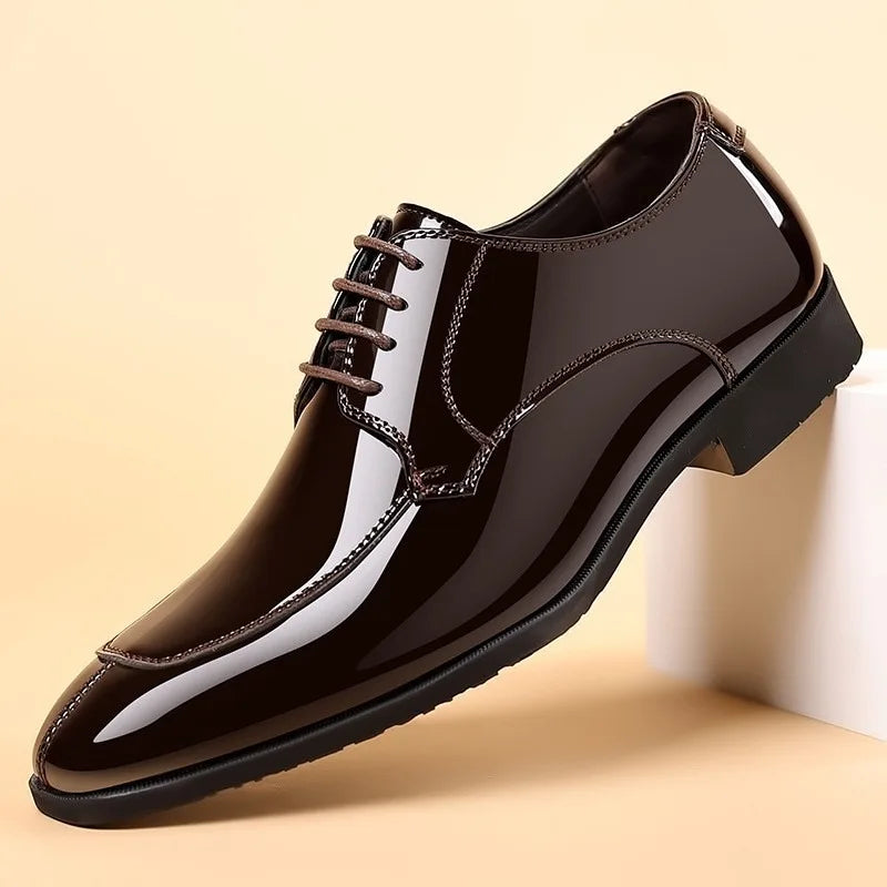 Mens Dress Shoes Luxury Patent Leather Business Shoes Pointed Toe Casual Office Shoes for Men Lace Up Oxfords Wedding Party Shoe