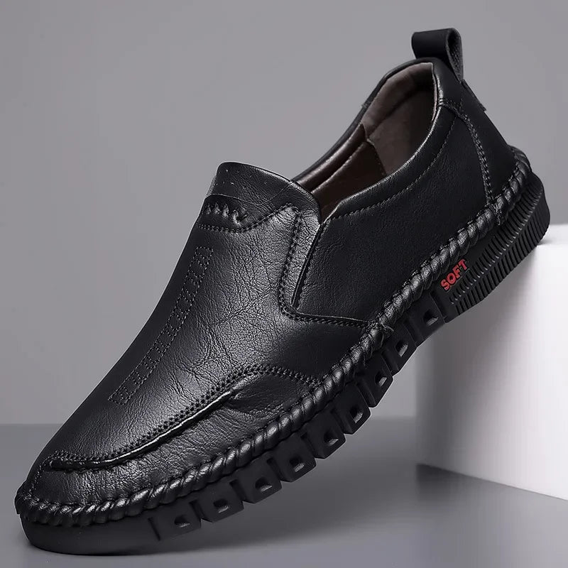 Men's Hand Stitched Genuine Leather Slip On Shoes Business Formal Occasion Wedding Party Footwear Leisure Official Board-Shoes