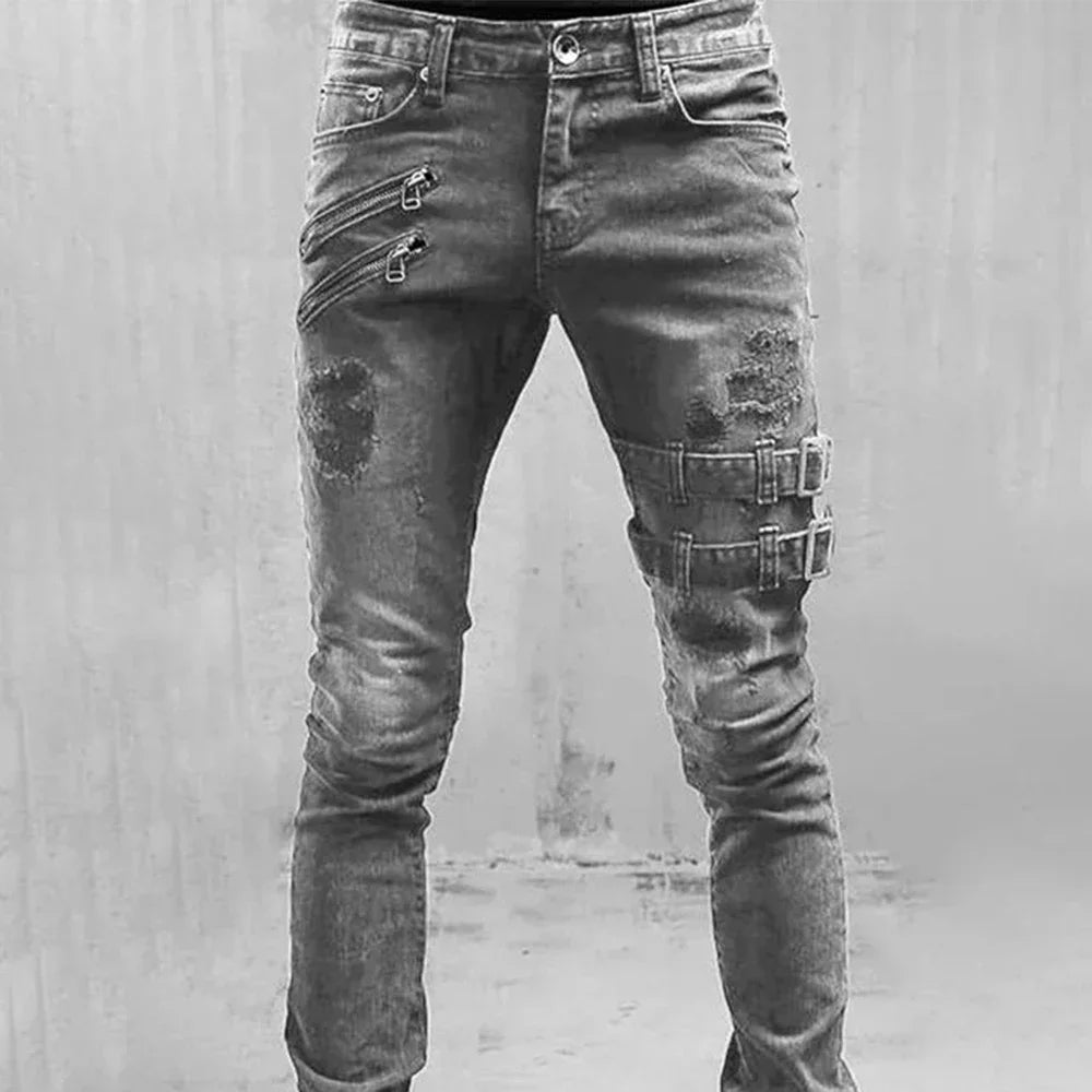 2023 Plus Size Straight Jeans Man Pants Spring Summer Boyfriend Jeans Streetwear Skinny Zips 3 Colors Cacual Long Denim Trousers