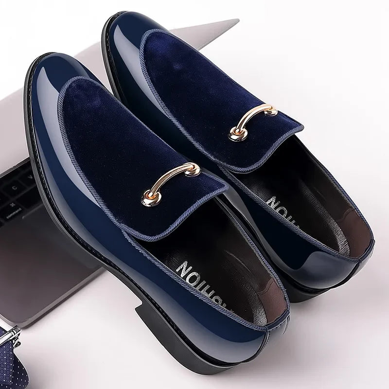 Shoes for Men Party Luxury Patent Shoe for Men Italian Oxfords Shoes Man Slip on Loafers Male Plus Size Point Toe Velvet Shoes