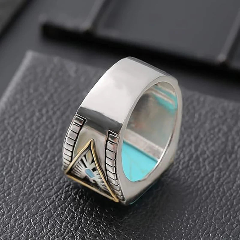 Vintage eagle turquoise ring for men hand carved classic eagle ring bohemian natural stone ring bohemian turquoise jewelry chic