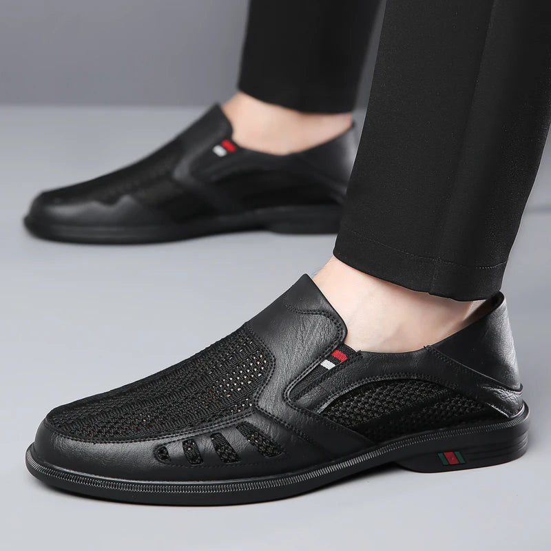 Business Leather Shoes For Men Summer British Style Hight Quality Casual White Leather Shoes Male Slip On Men Loafer Comfortable