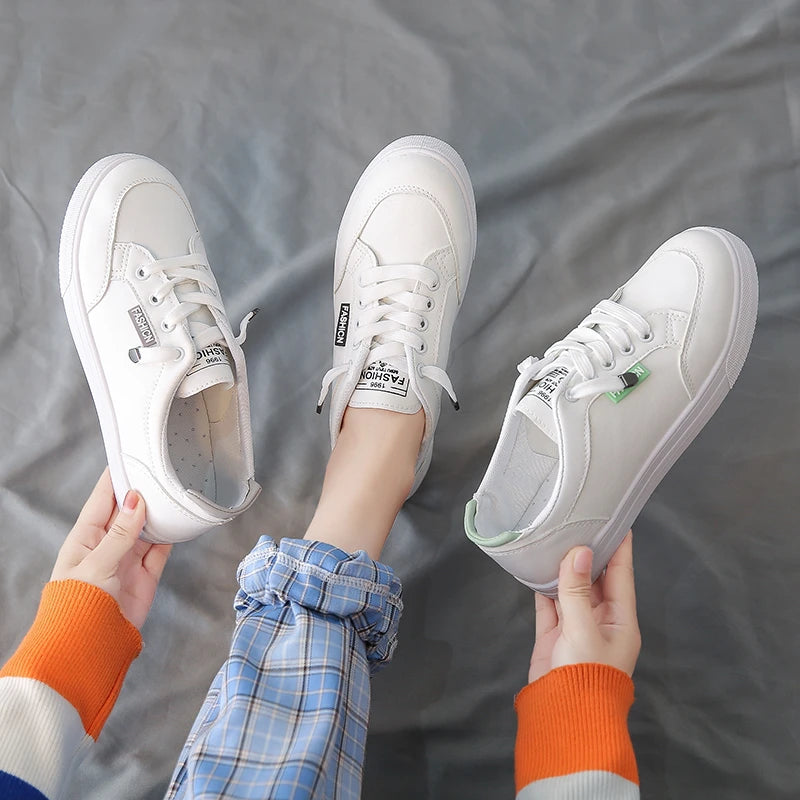 Vulcanize Flats Solid Color Mesh Shoes Young Woman Casual White Shoes