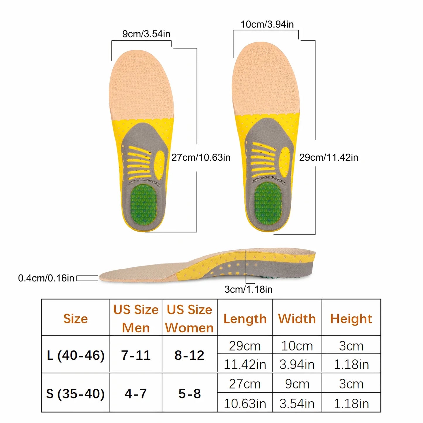 Orthotic Gel Insoles Orthopedic Flat Foot Health Sole Pad for Shoes Insert Arch Support Pad for Plantar Fasciitis Unisex Insole