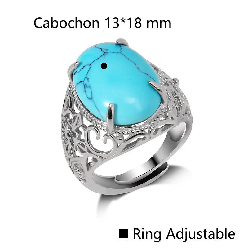 Rose Quartzs Rings Natural Stone Labradourites Beads Rings Silver Color Rings Party Wedding Anniversary Engagement Gifts Jewelry