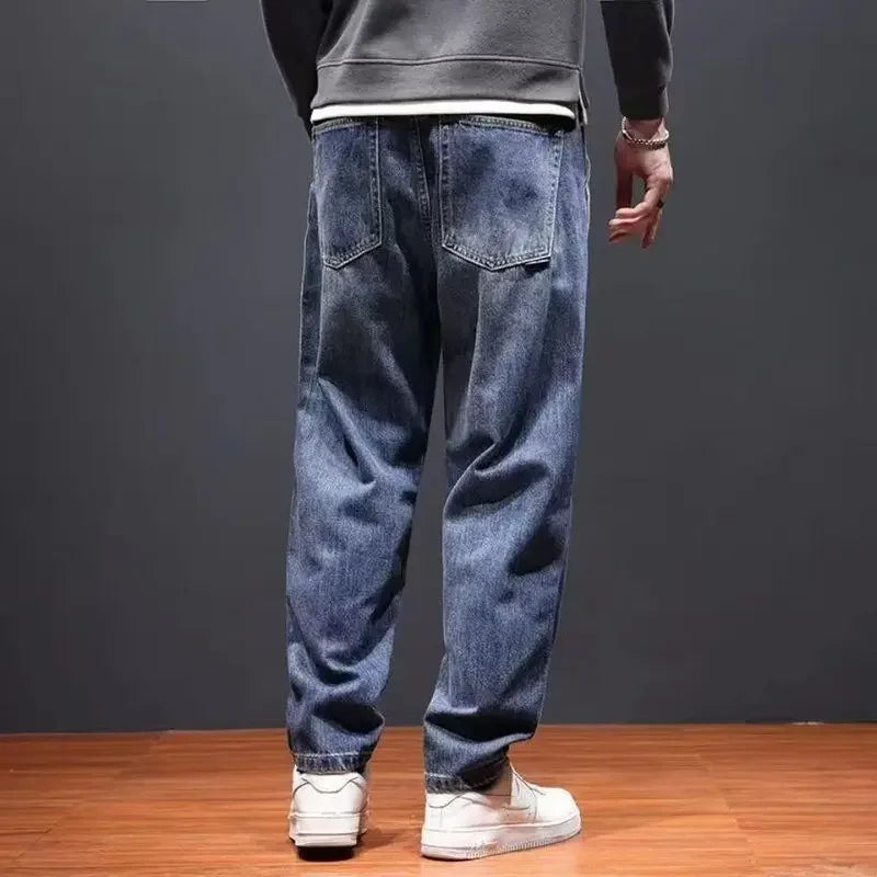 with PocketsJeans for Men Cropped 2025 Fashion Trousers Xs Cotton Classic Y 2k Vintage Grunge Y2k Regular Goth Man Cowboy Pants