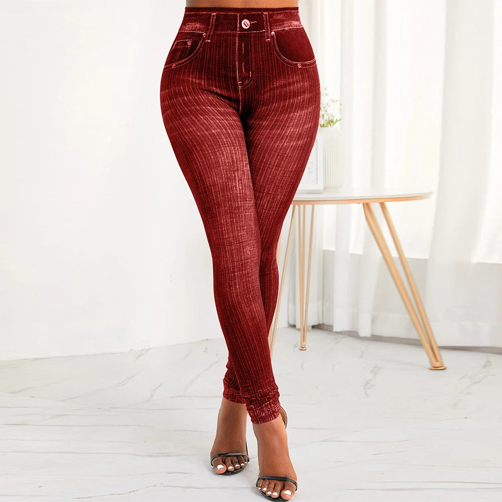 M XXL Faux Denim Leggings Women Clothing Summer High Waist Jeans Oversized Basics Pants Female Casual Slim Trousers
