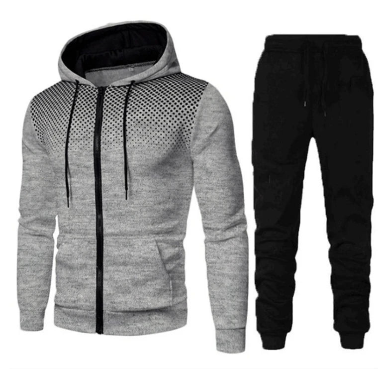 Autumn and Winter New European and American Solid Color Fleece Sweater Pants Men's Casual Zipper Sports Hat Set