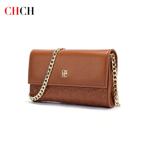 CHCH Women's Shoulder Bag New Magnetic Flip Chain Bag Brown Small Square Bag Wallet