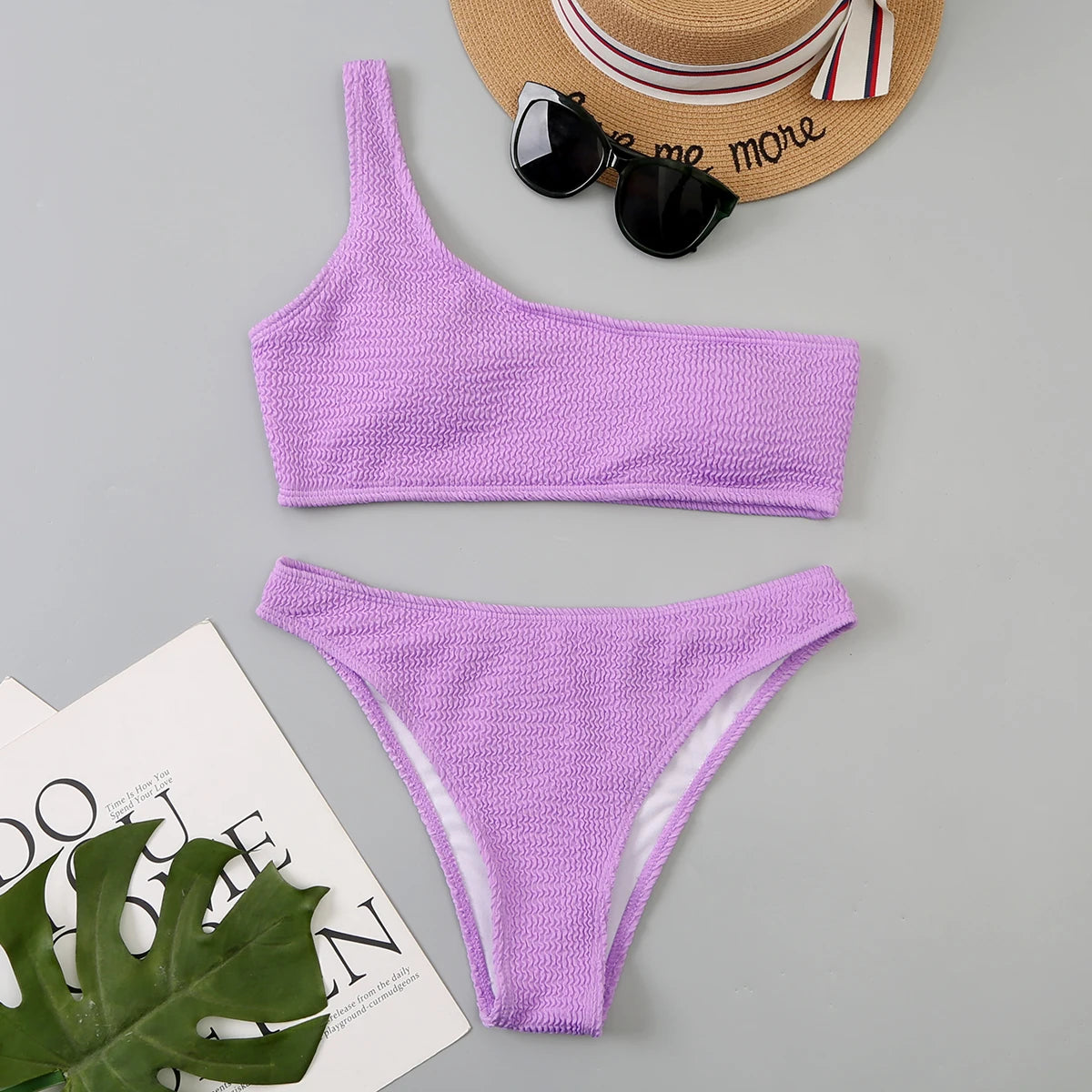 One Shoulder Bikinis 2025 Women Sexy Swimwear Female Brazilian Swimsuit Solid Beachwear Bathers Bathing Swimming Swim Suit
