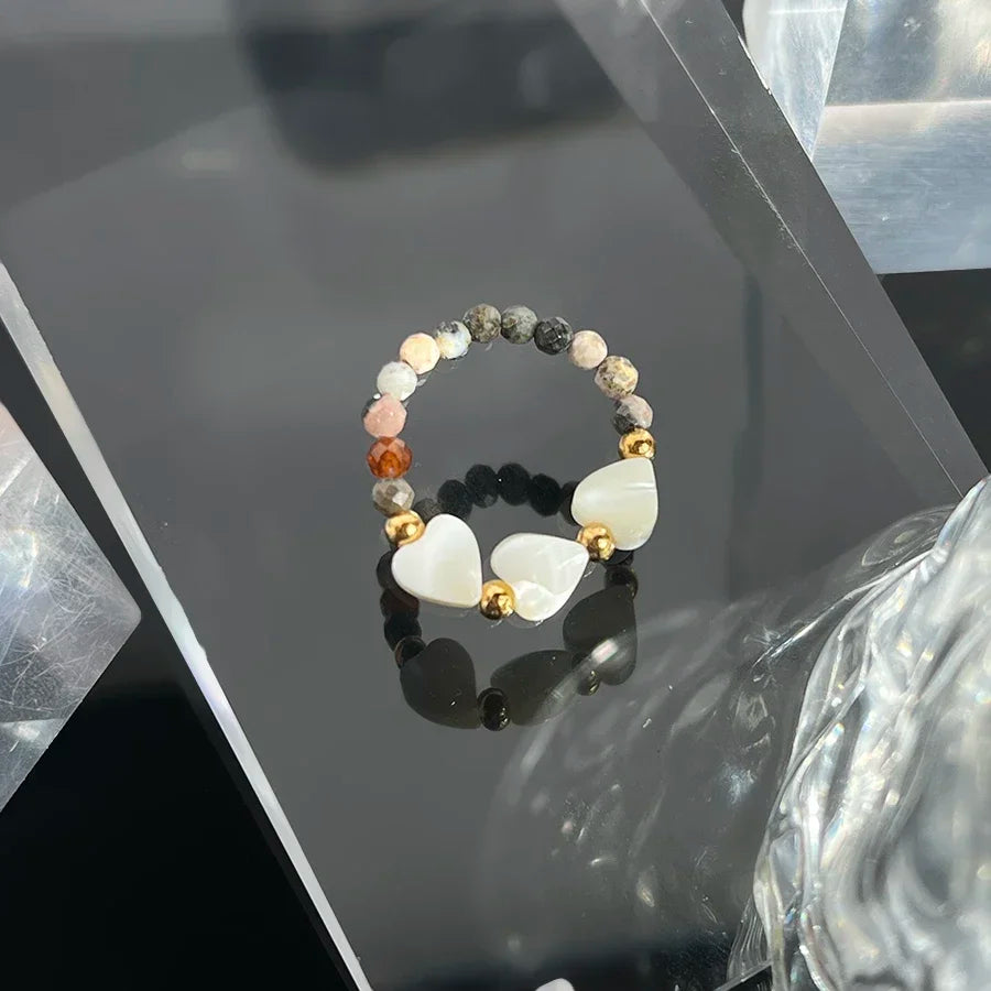 Handmade Facted 3mm Natural Stone Beaded Rings for Women Girls Fashion Jewelry Rhodochrosite Statement Ring Wedding Wholesale