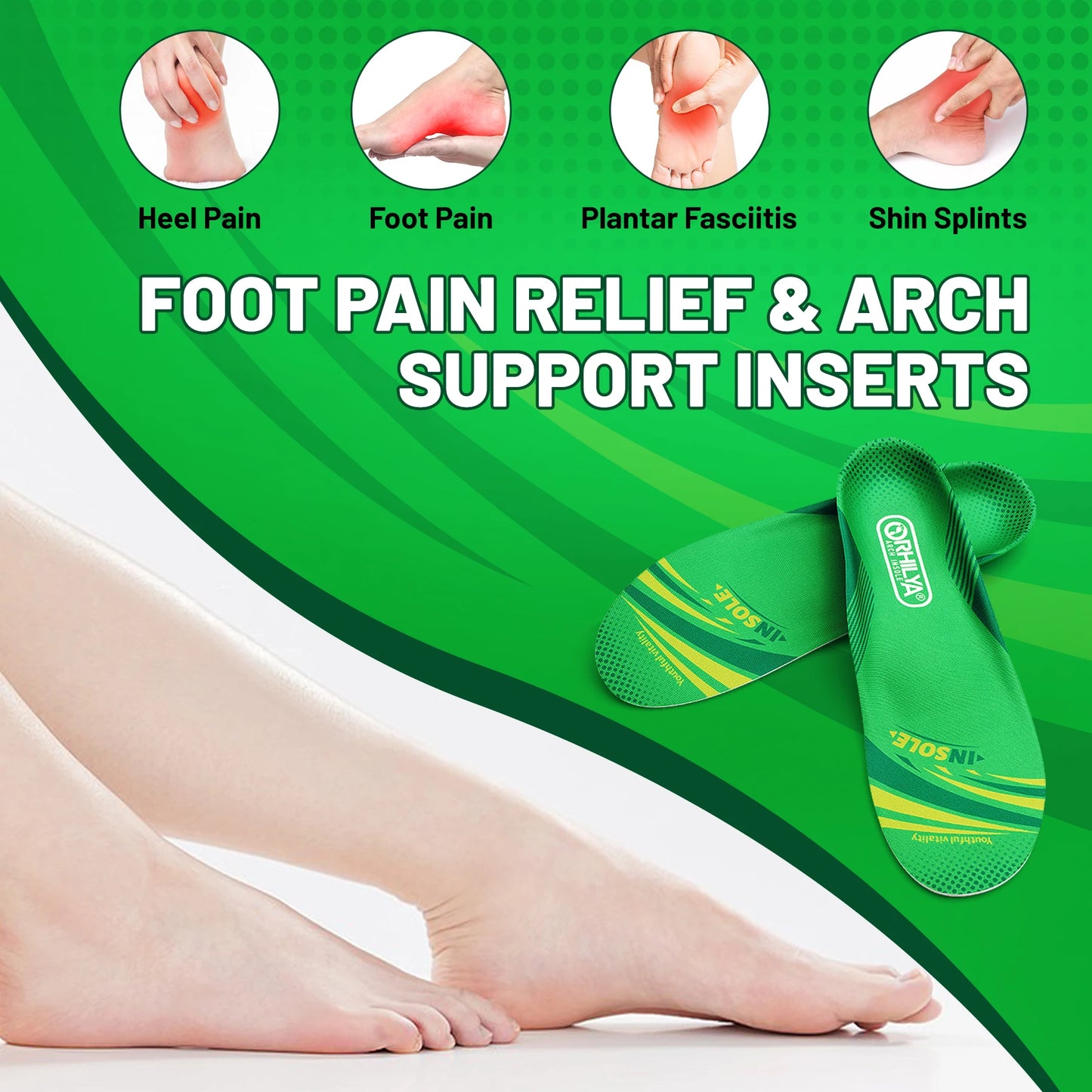 【Pain Relief Essential】Durable Arch Support Insole - Long-Lasting Relief for Plantar Fasciitis, Heel Pain & Shin Splints