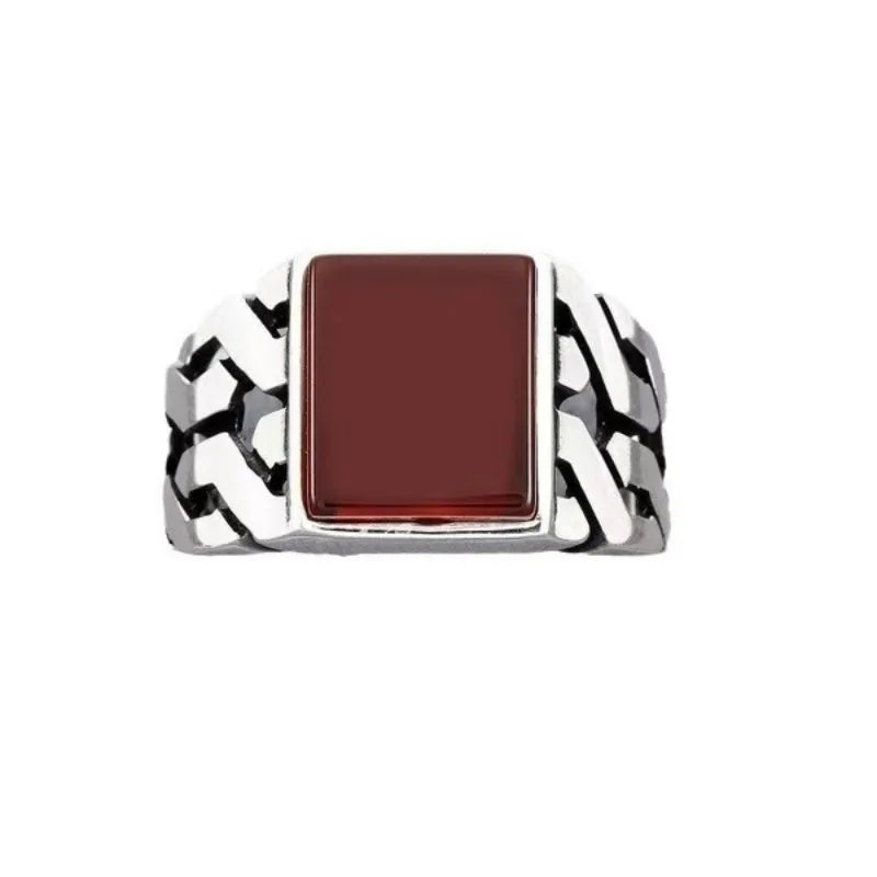 New red glass stone ring fashionable retro men's and women's fashion accessories