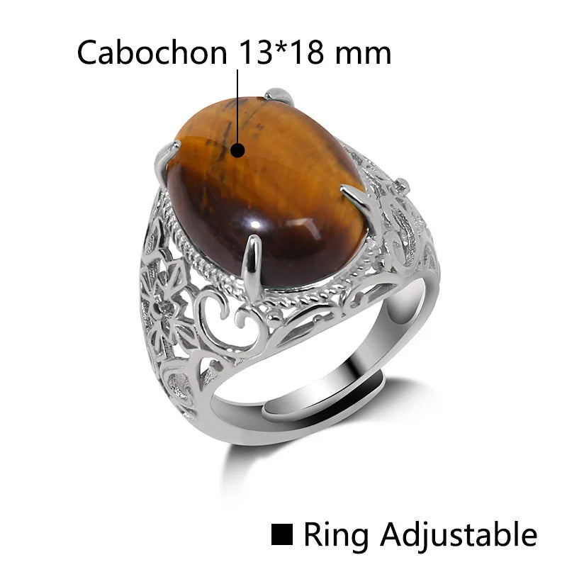 Rose Quartzs Rings Natural Stone Labradourites Beads Rings Silver Color Rings Party Wedding Anniversary Engagement Gifts Jewelry